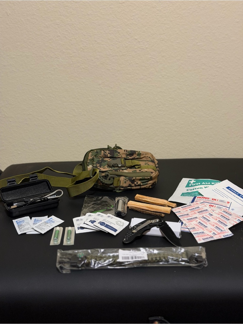 Tactical Camo Emergency Survival Kit Pouch - Green Camo